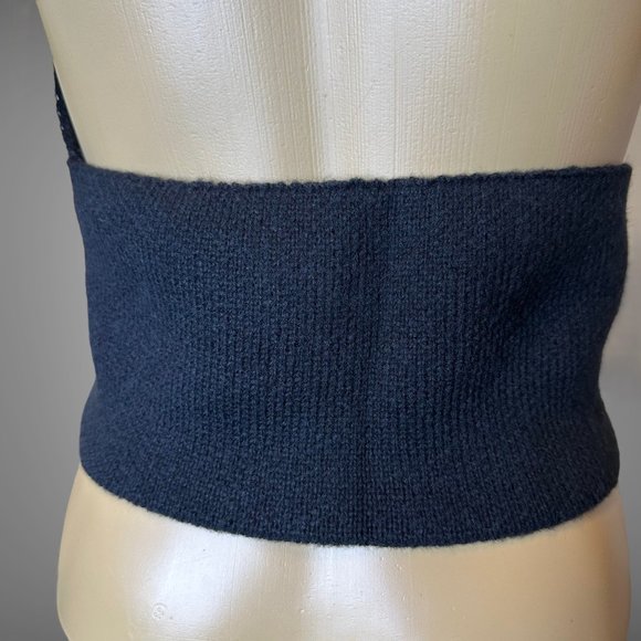 Womens Halter Crop Top Knit Large L Black Red Stretch Backless Mushroom … - Picture 10 of 16